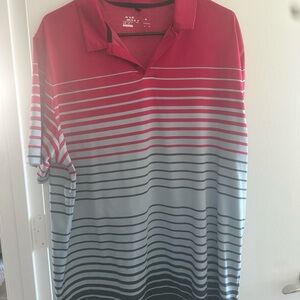 Nike Red and Gray Striped Polo Shirt